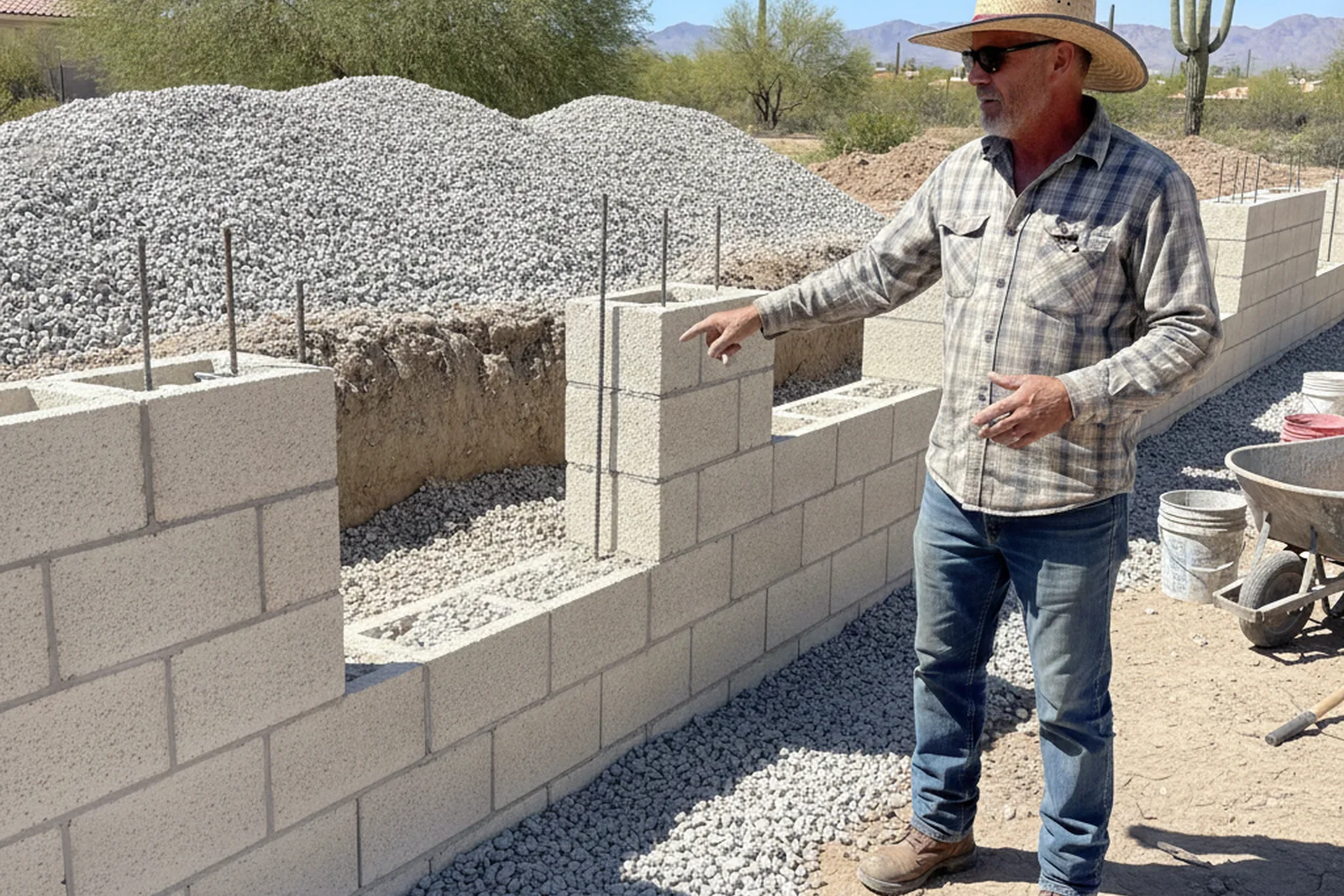 Monsoon drainage planning retaining wall Yuma Arizona gravel backfill weep holes drainage aggregate Marcus Yuma County